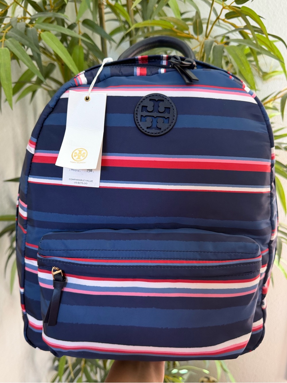 Tory Burch Navy Multistripe Nylon Backpack